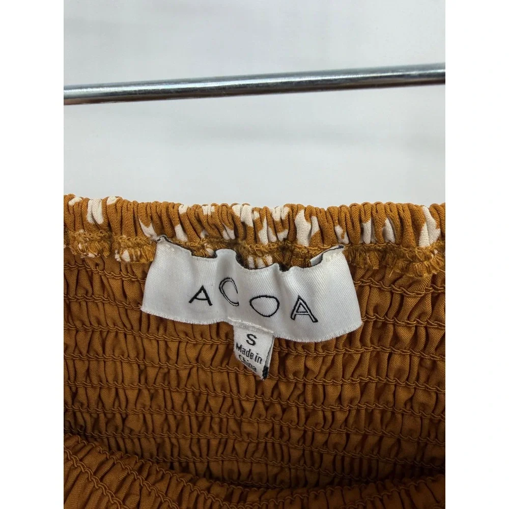 ACOA Smocked Ruffle Mini Skirt Womens Small‎ Brown Animal Print ACE60021